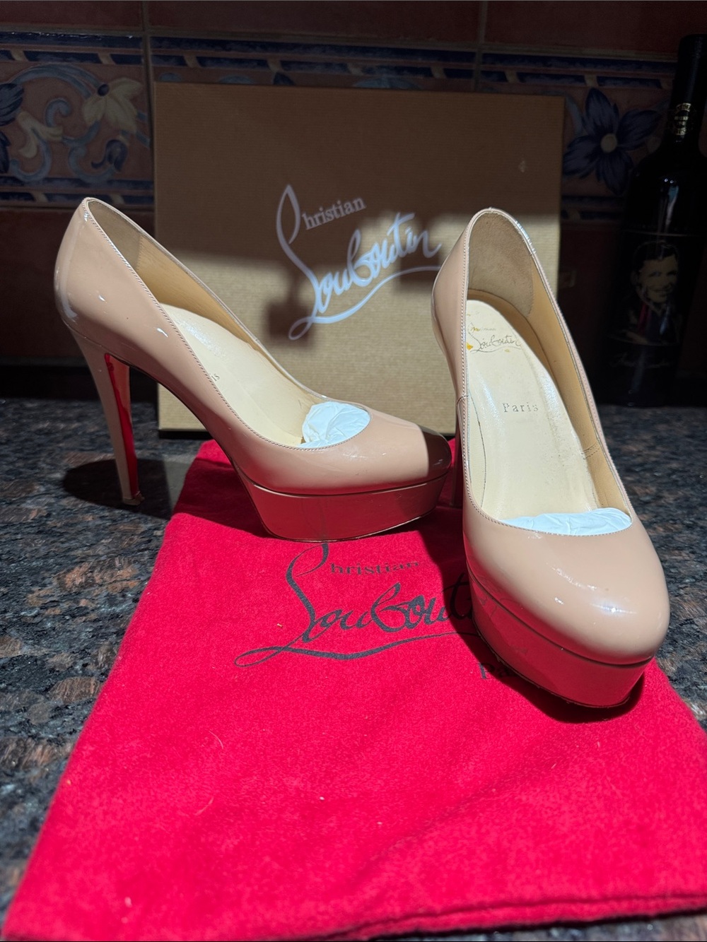 Christian Louboutin Beige Patent Leather Platform Pumps